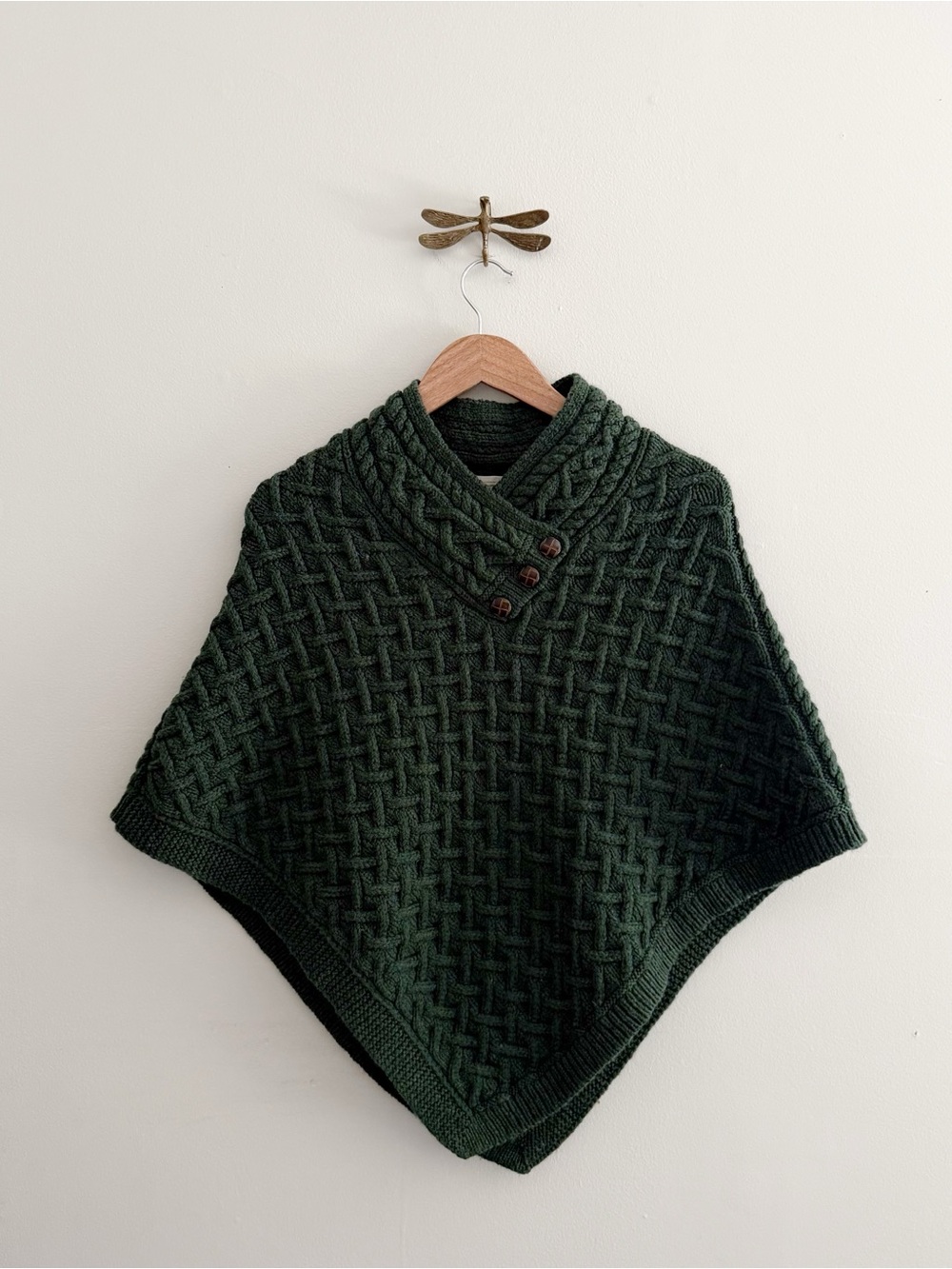 Aran Crafts Merino Wool Knit Sweater Poncho Forest Green Womens Medium